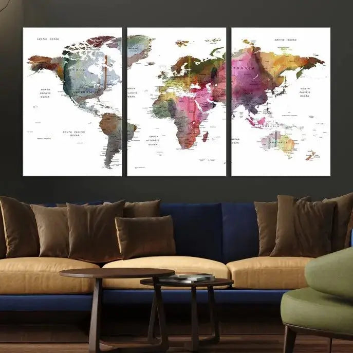 World Map Push Pin Travel Lover Wall Art Canvas Print 