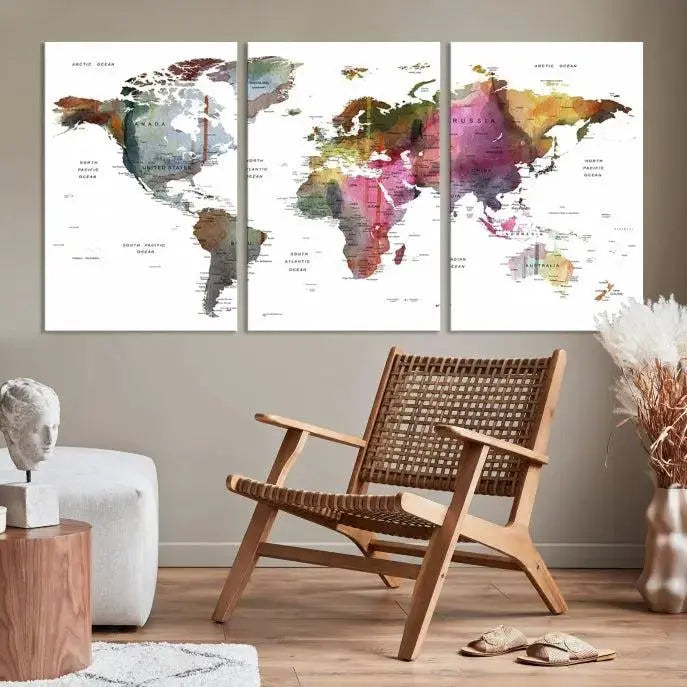 World Map Push Pin Travel Lover Wall Art Canvas Print 