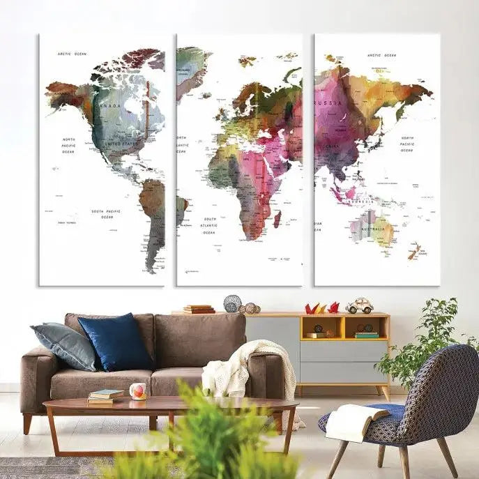 World Map Push Pin Travel Lover Wall Art Canvas Print 