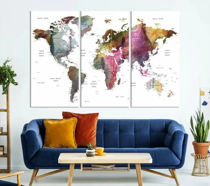 World Map Push Pin Travel Lover Wall Art Canvas Print 