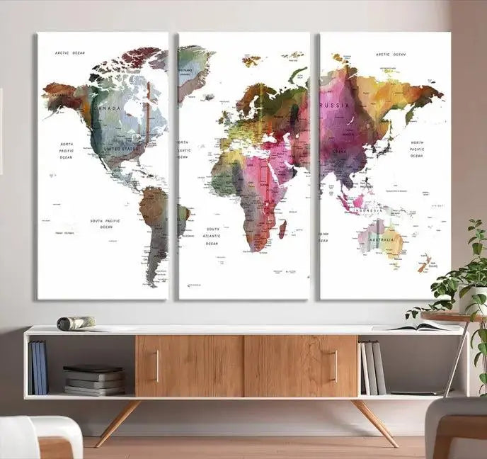 World Map Push Pin Travel Lover Wall Art Canvas Print 