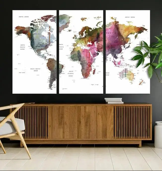 World Map Push Pin Travel Lover Wall Art Canvas Print 