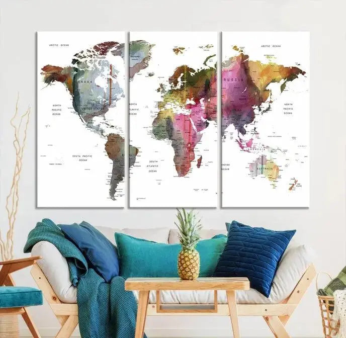 World Map Push Pin Travel Lover Wall Art Canvas Print 