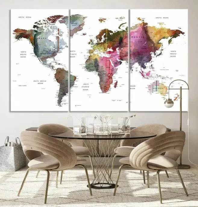 World Map Push Pin Travel Lover Wall Art Canvas Print 