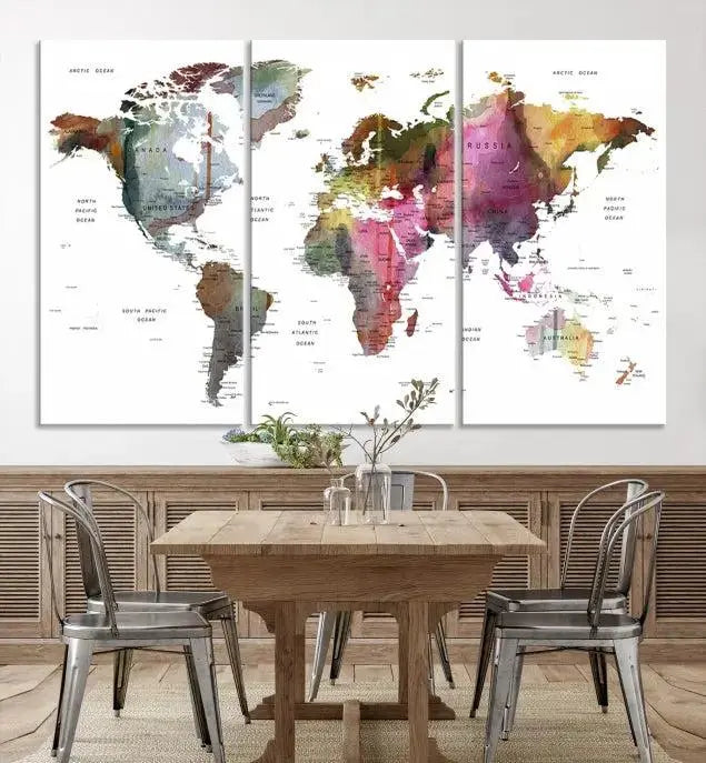 World Map Push Pin Travel Lover Wall Art Canvas Print 