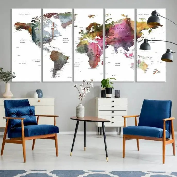 World Map Push Pin Travel Lover Wall Art Canvas Print 