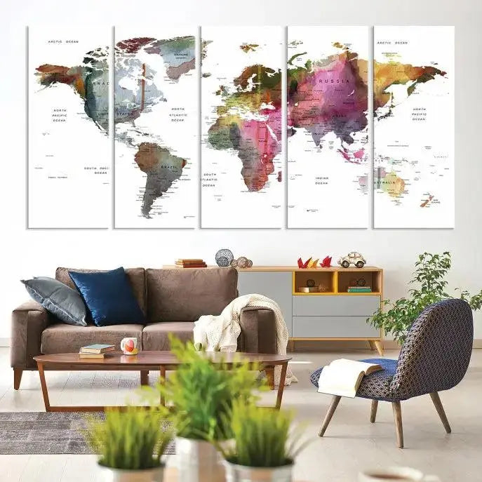 World Map Push Pin Travel Lover Wall Art Canvas Print 