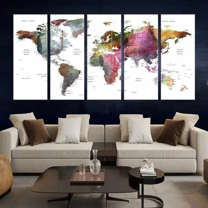 World Map Push Pin Travel Lover Wall Art Canvas Print 