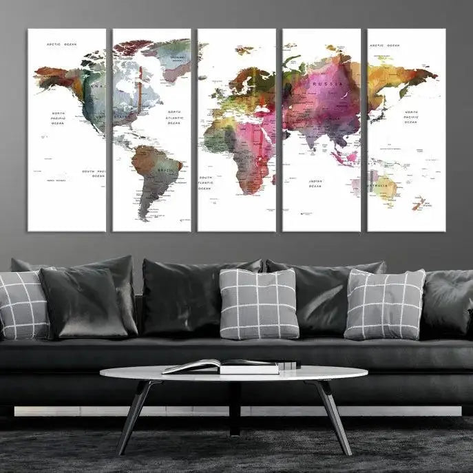 World Map Push Pin Travel Lover Wall Art Canvas Print 