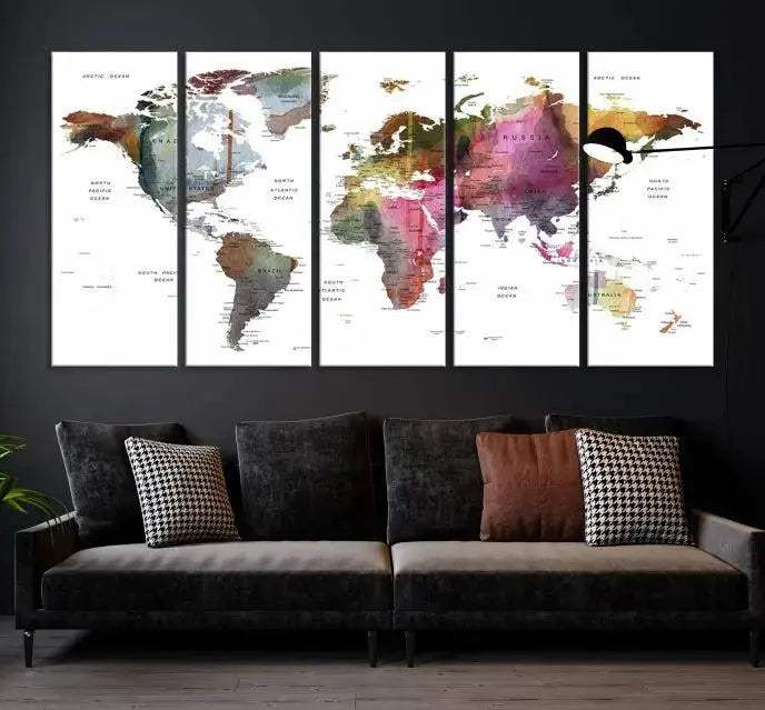 World Map Push Pin Travel Lover Wall Art Canvas Print 