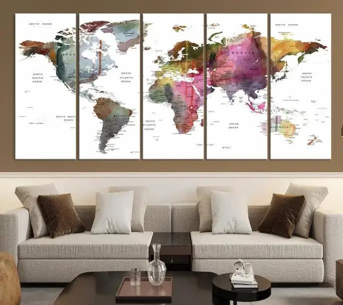 World Map Push Pin Travel Lover Wall Art Canvas Print 