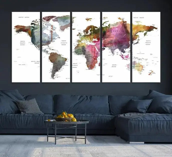 World Map Push Pin Travel Lover Wall Art Canvas Print 