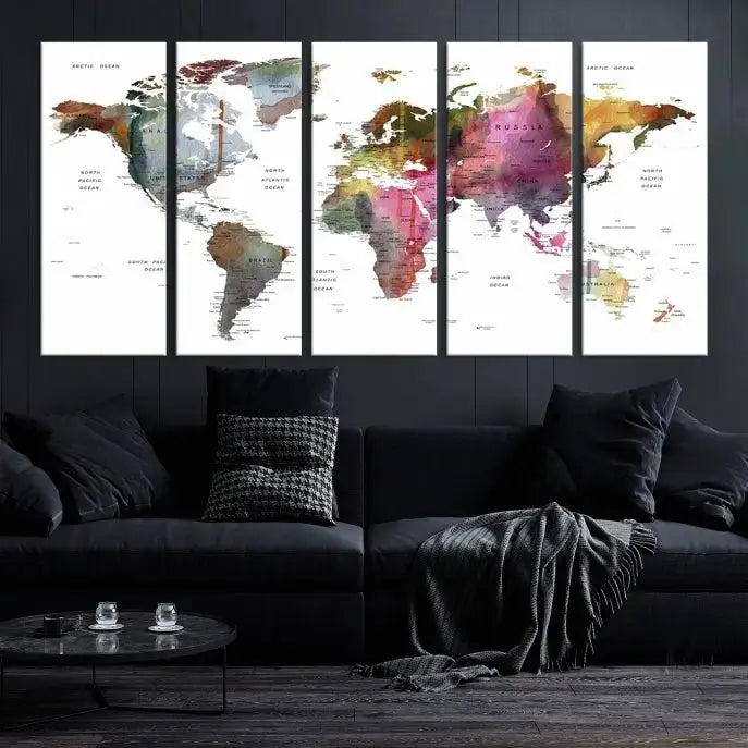 World Map Push Pin Travel Lover Wall Art Canvas Print 