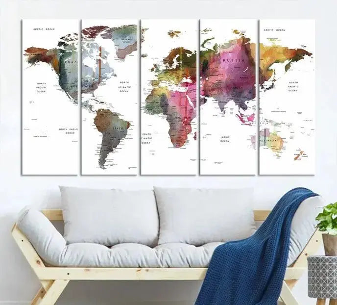 World Map Push Pin Travel Lover Wall Art Canvas Print 