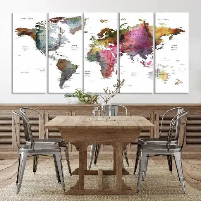 World Map Push Pin Travel Lover Wall Art Canvas Print 