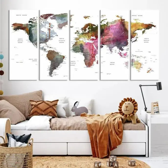 World Map Push Pin Travel Lover Wall Art Canvas Print 