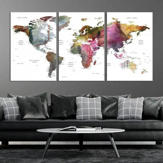 World Map Push Pin Travel Lover Wall Art Canvas Print 