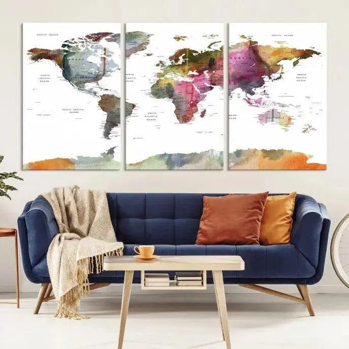 World Map Wall Art Canvas Print 