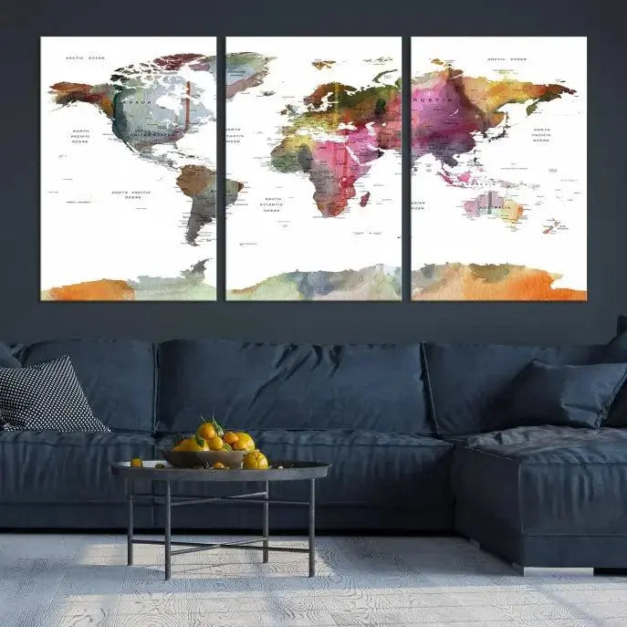 World Map Wall Art Canvas Print 