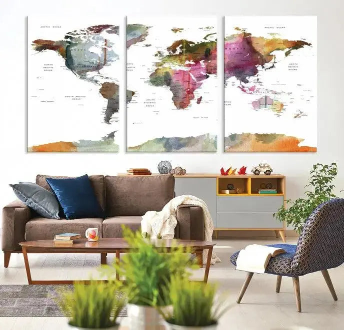 World Map Wall Art Canvas Print 