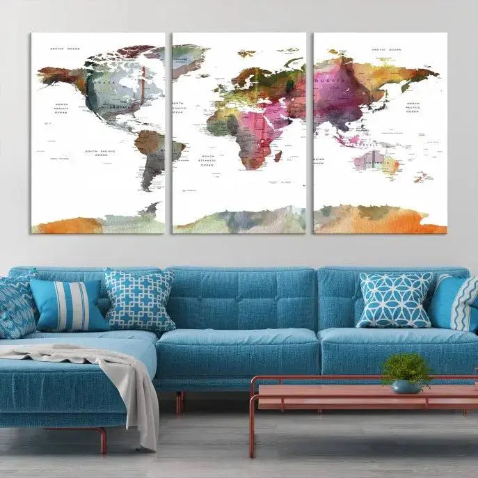 World Map Wall Art Canvas Print 