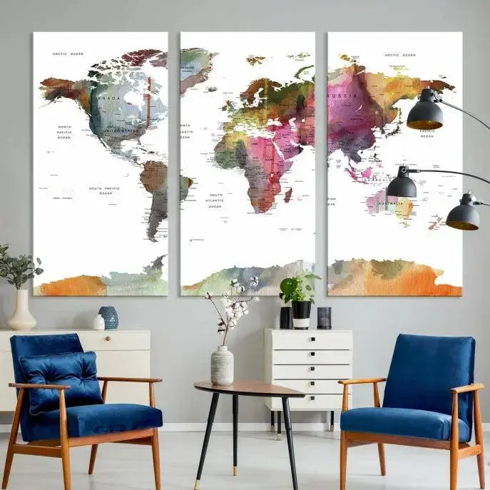 World Map Wall Art Canvas Print 