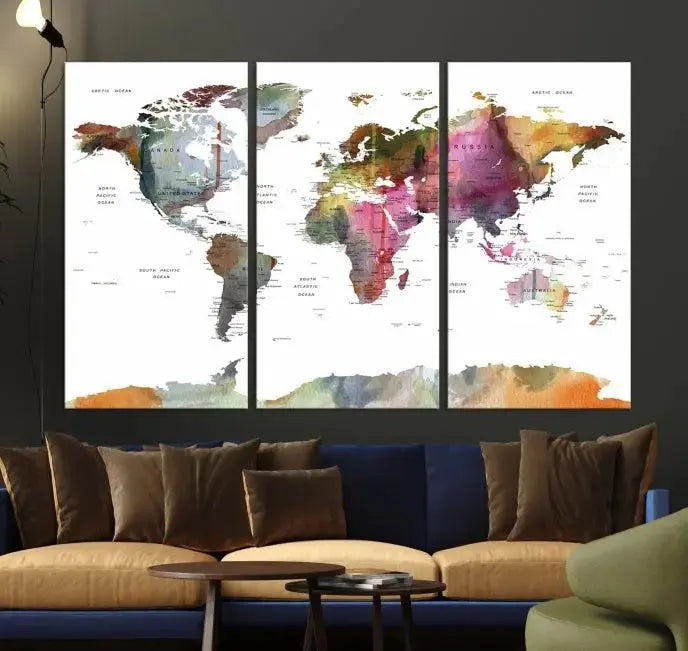 World Map Wall Art Canvas Print 