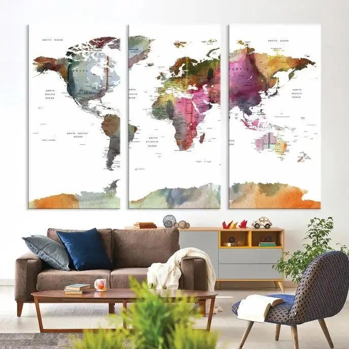 World Map Wall Art Canvas Print 