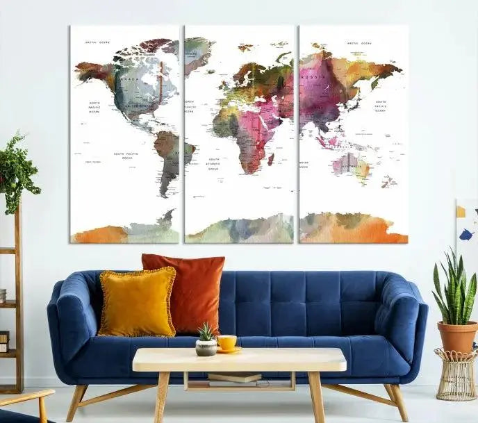 World Map Wall Art Canvas Print 