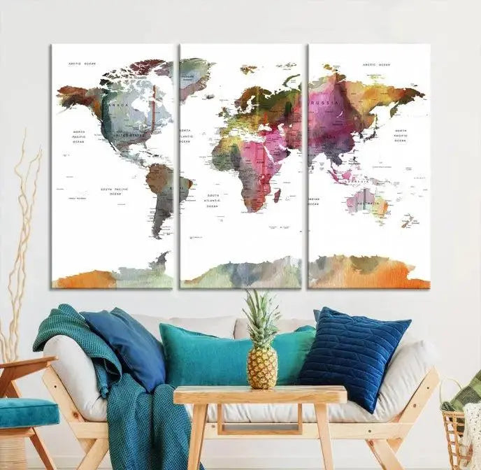 World Map Wall Art Canvas Print 