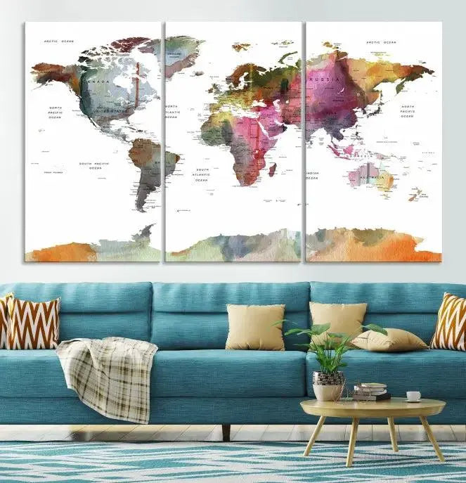 World Map Wall Art Canvas Print 