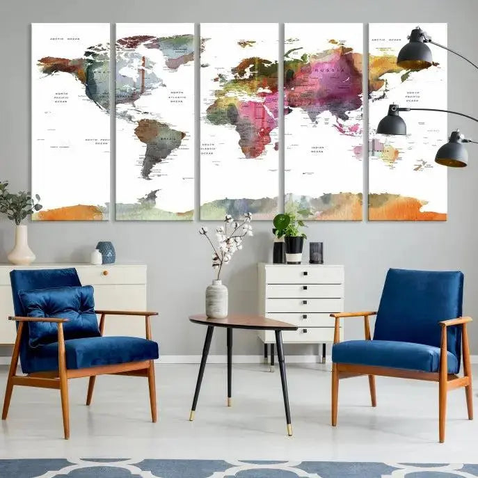 World Map Wall Art Canvas Print 