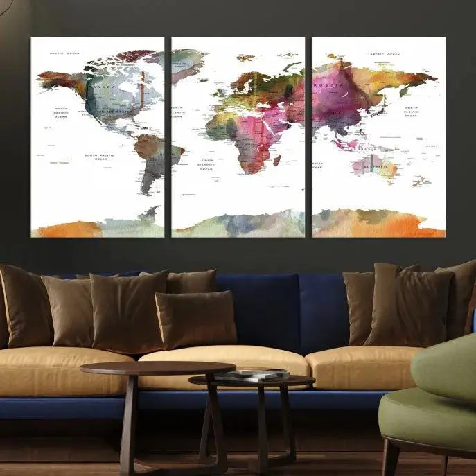 World Map Wall Art Canvas Print 