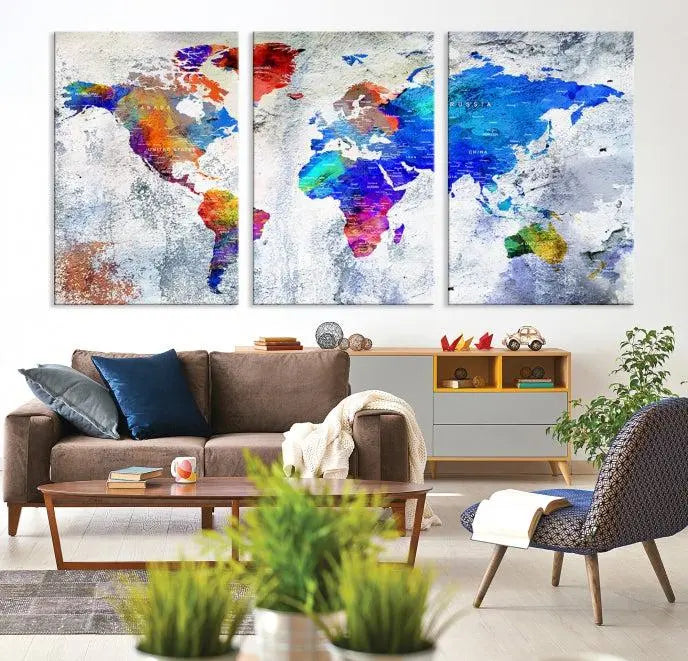 World Map Wall Art Canvas Print 