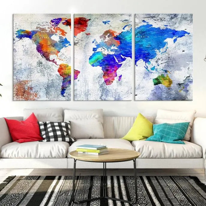 World Map Wall Art Canvas Print 