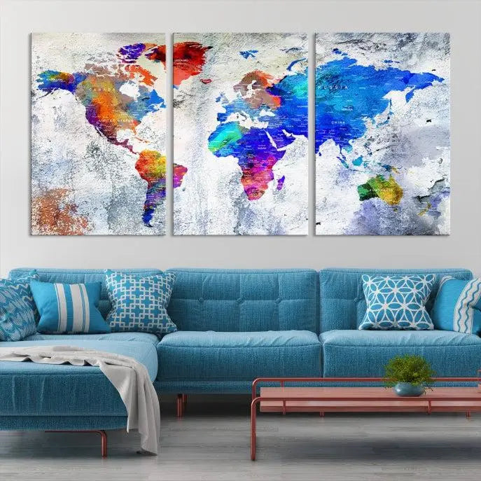 World Map Wall Art Canvas Print 