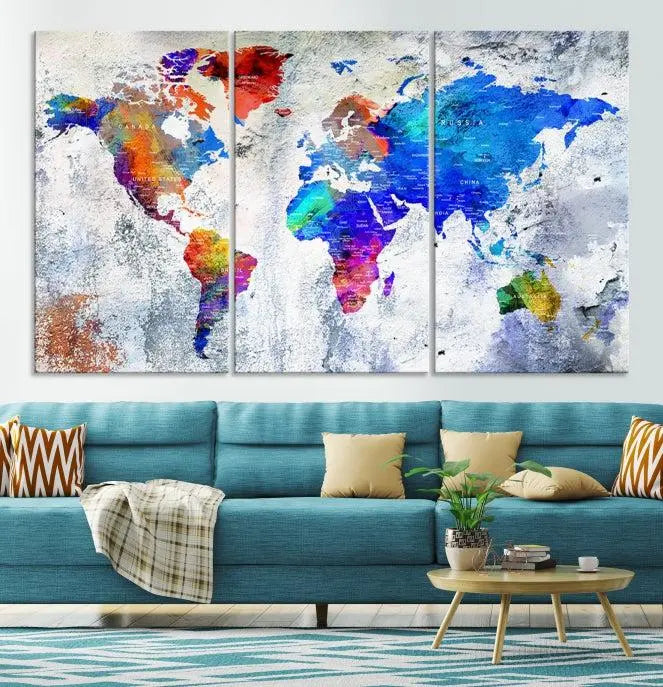 World Map Wall Art Canvas Print 