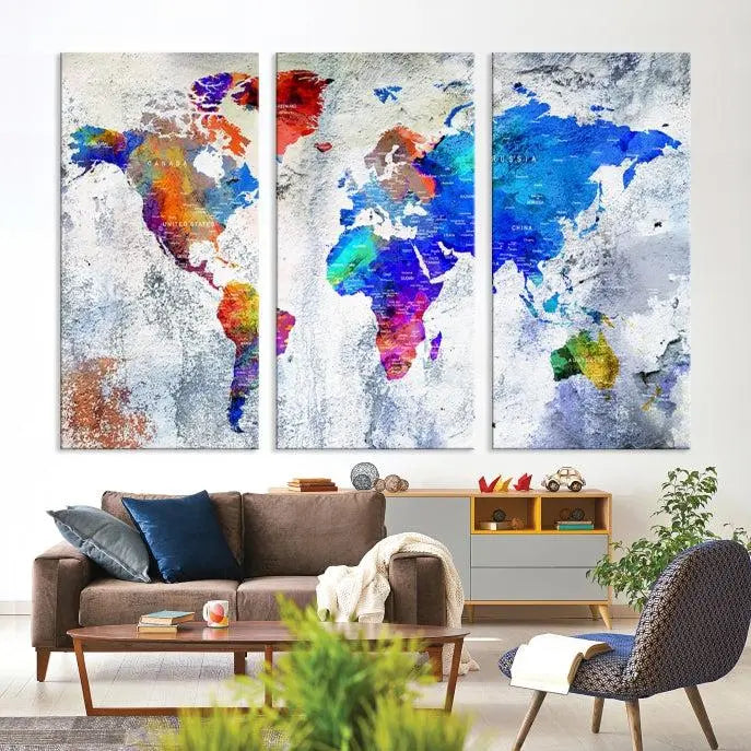 World Map Wall Art Canvas Print 