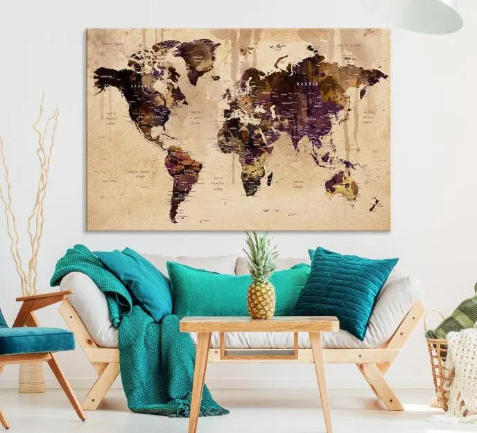 World Map Wall Art Canvas Print 