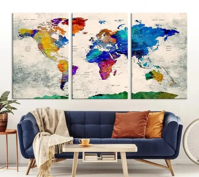 World Map Wall Art Canvas Print 