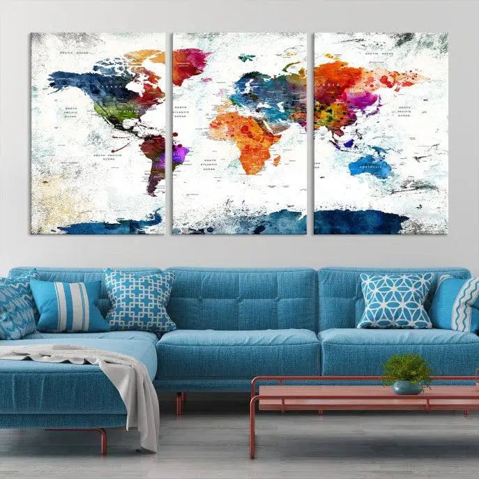 World Map Wall Art Canvas Print 