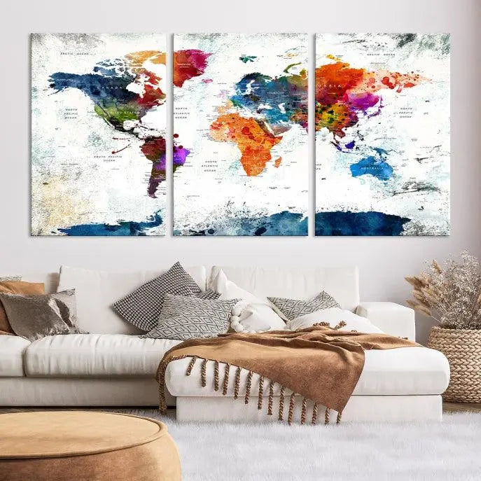 World Map Wall Art Canvas Print 