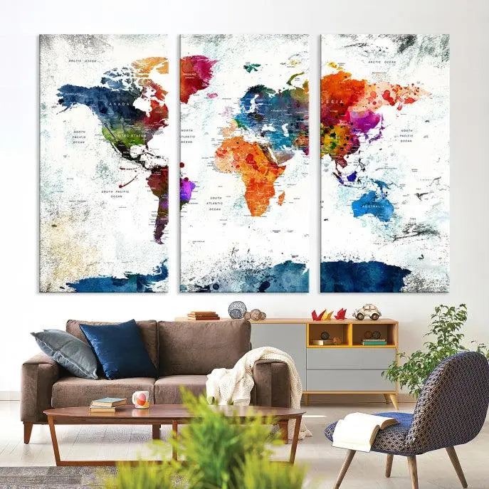 World Map Wall Art Canvas Print 