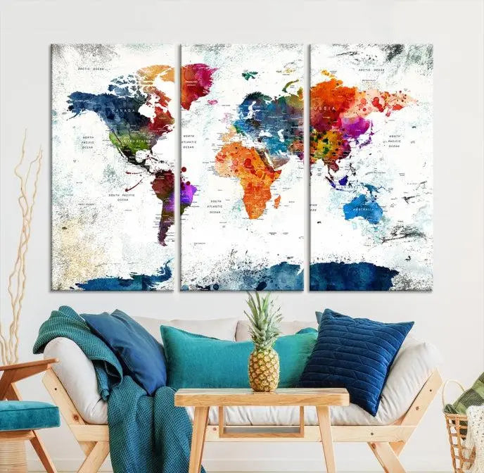 World Map Wall Art Canvas Print 