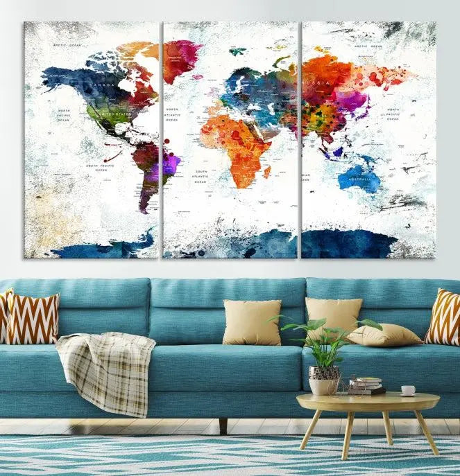 World Map Wall Art Canvas Print 