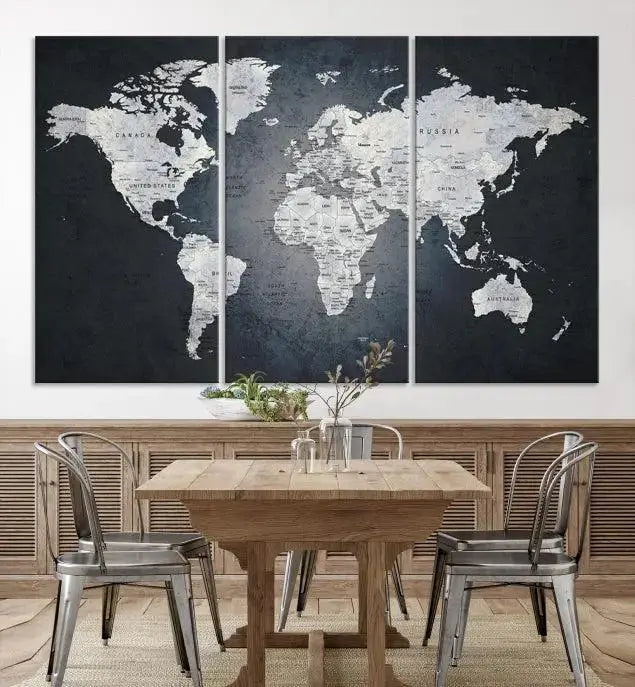 The exquisite World Map Wall Art Canvas Print is ready to hang on the wall.