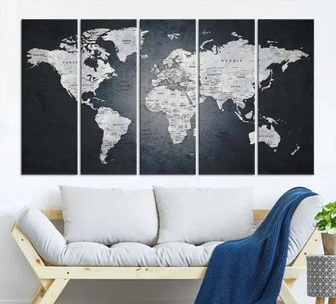 The exquisite World Map Wall Art Canvas Print is ready to hang on the wall.