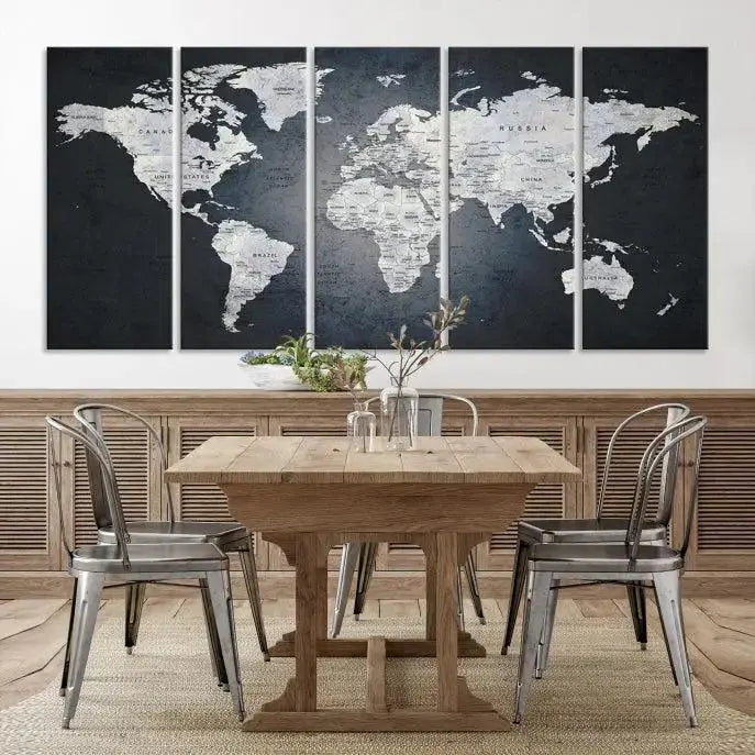 The exquisite World Map Wall Art Canvas Print is ready to hang on the wall.