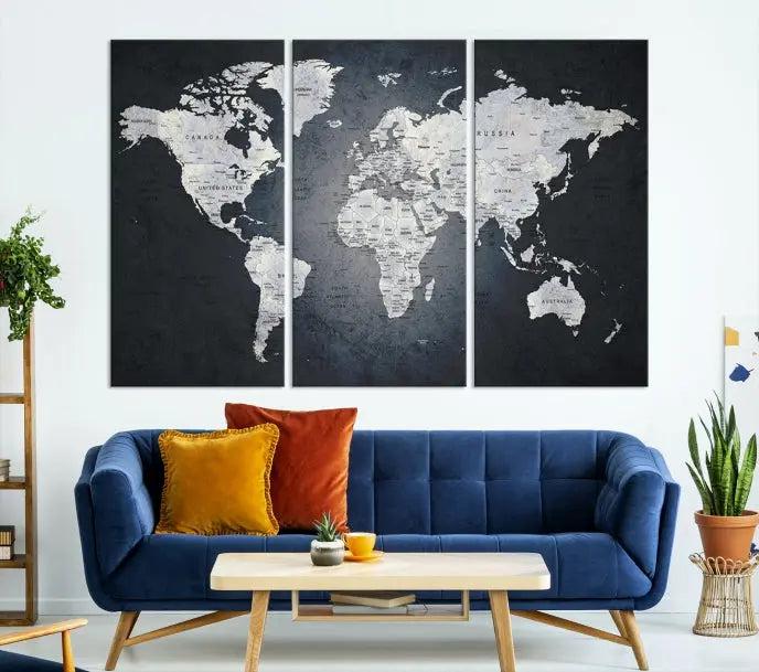 The exquisite World Map Wall Art Canvas Print is ready to hang on the wall.