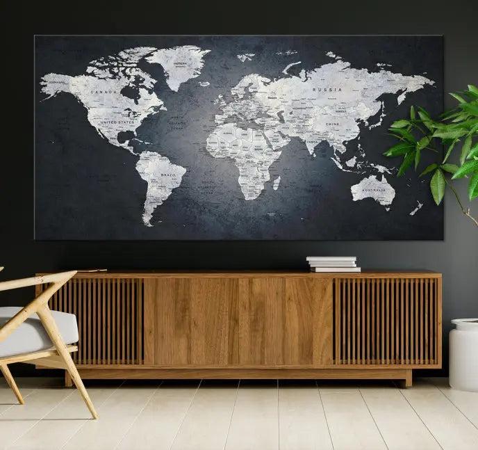 The exquisite World Map Wall Art Canvas Print is ready to hang on the wall.